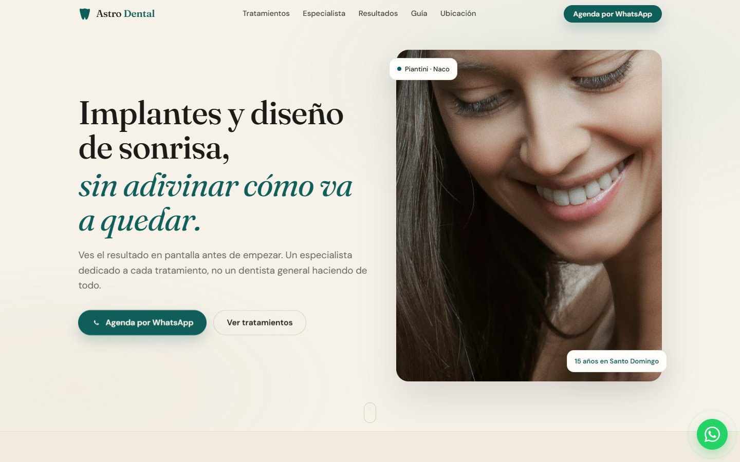 Vista de la página de Astro Dental